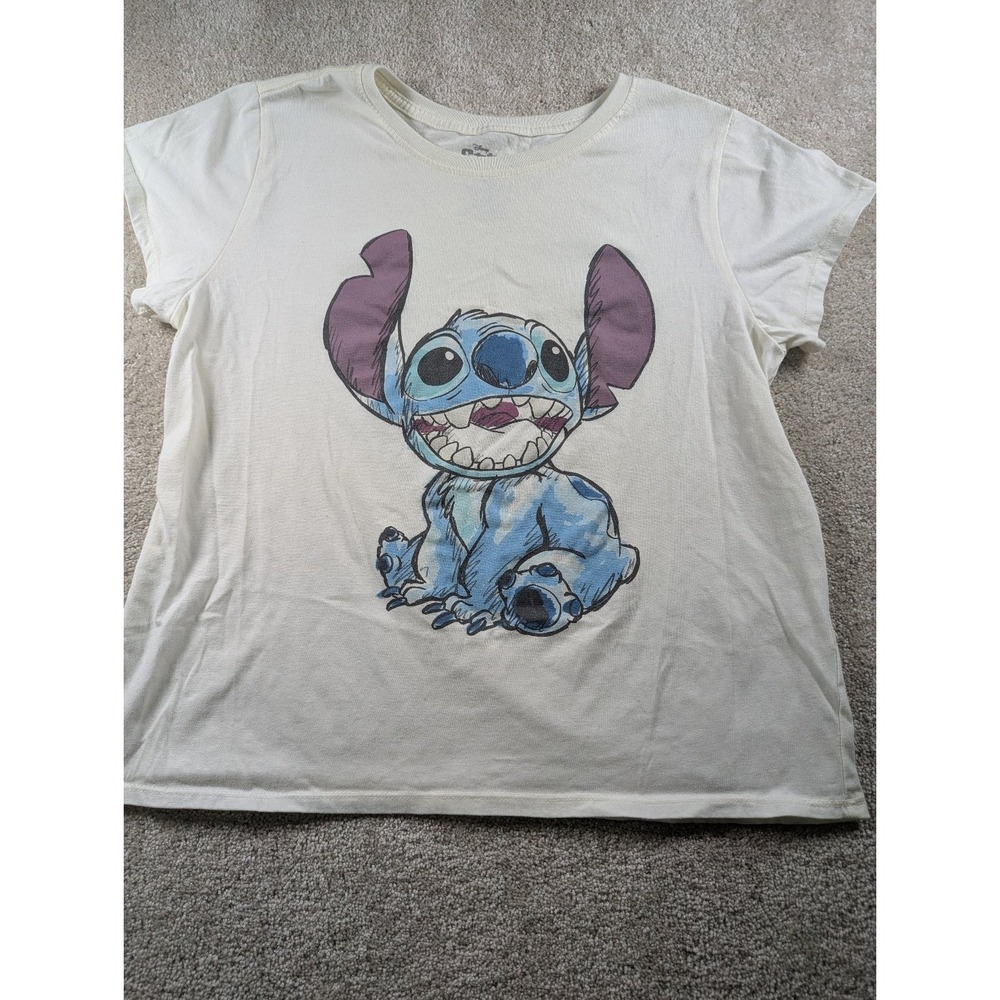 Disney Stitch Women's Top Large White Cotton‎ Polyester Graphic Tee